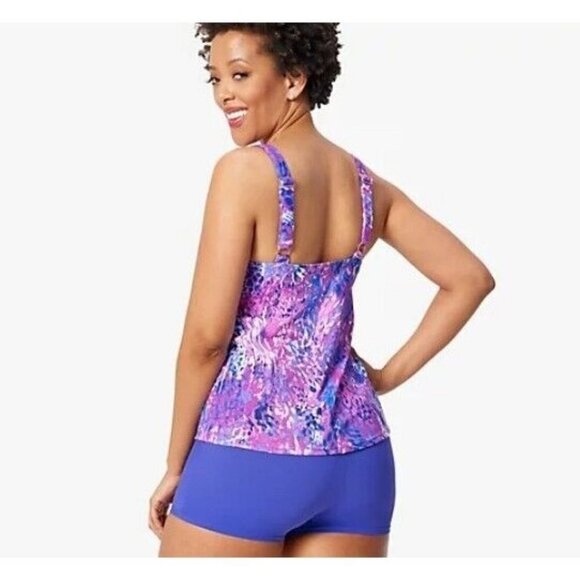 Kim Gravel x Swimsuits For All Scoop Neck Tankini Set Bike Purple Animal Plus 26 - Picture 2 of 2
